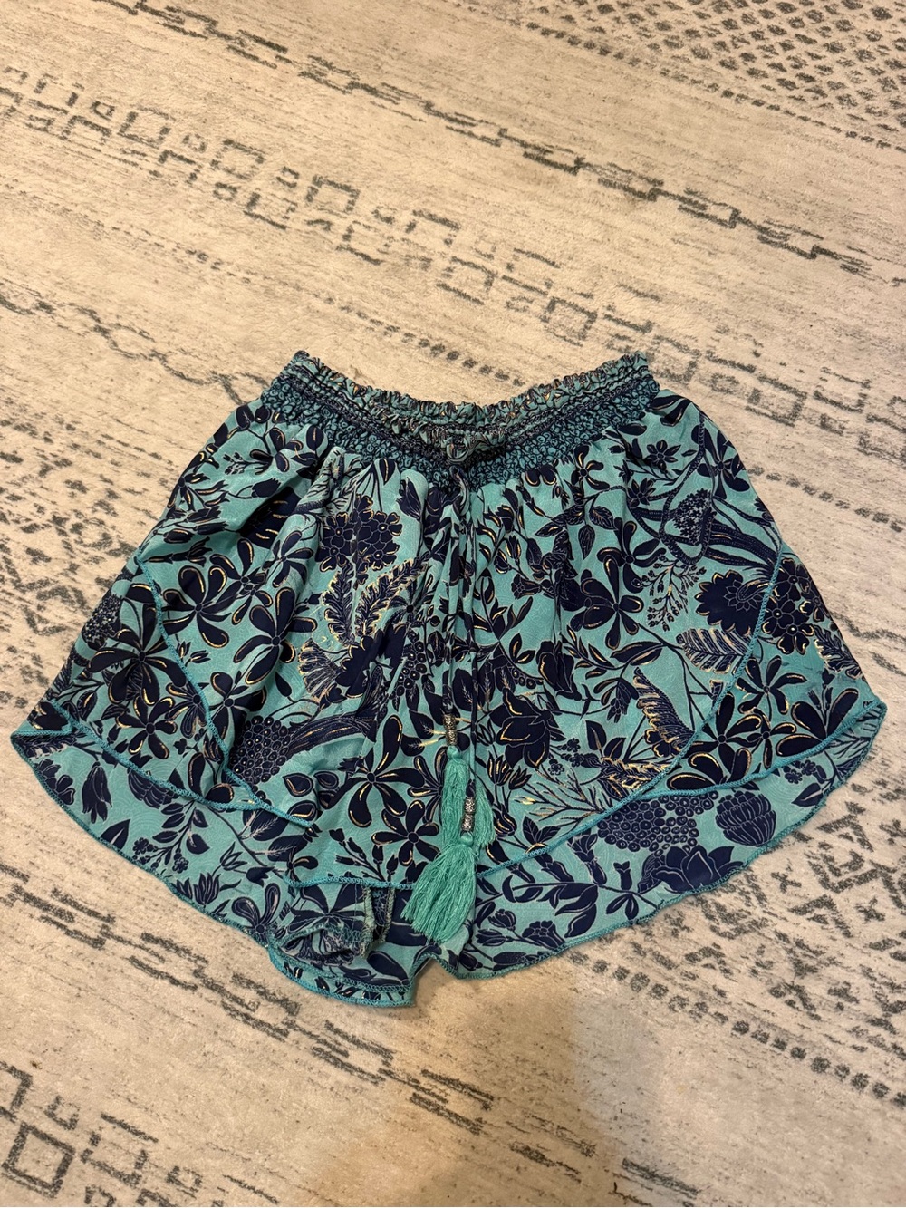 Women’s Teal Floral Print Elastic Waist Shorts
